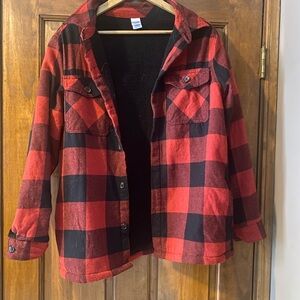 Urban Outfitters Red and Black Plaid Bomber Jacket